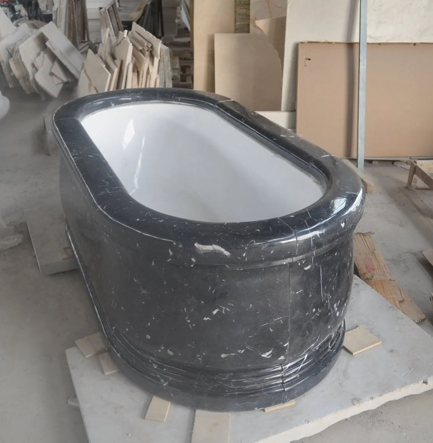 Мраморная ванна черно-белая эллипс SYBT-013