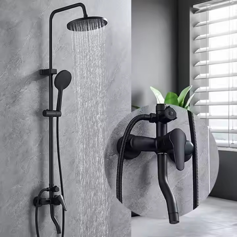 Black Shower Set: Overhead & Handheld for a Luxurious Bathing Experience