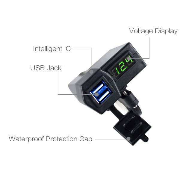 USB-зарядка для мотоцикла с дисплеем напряжения, 12V/24V