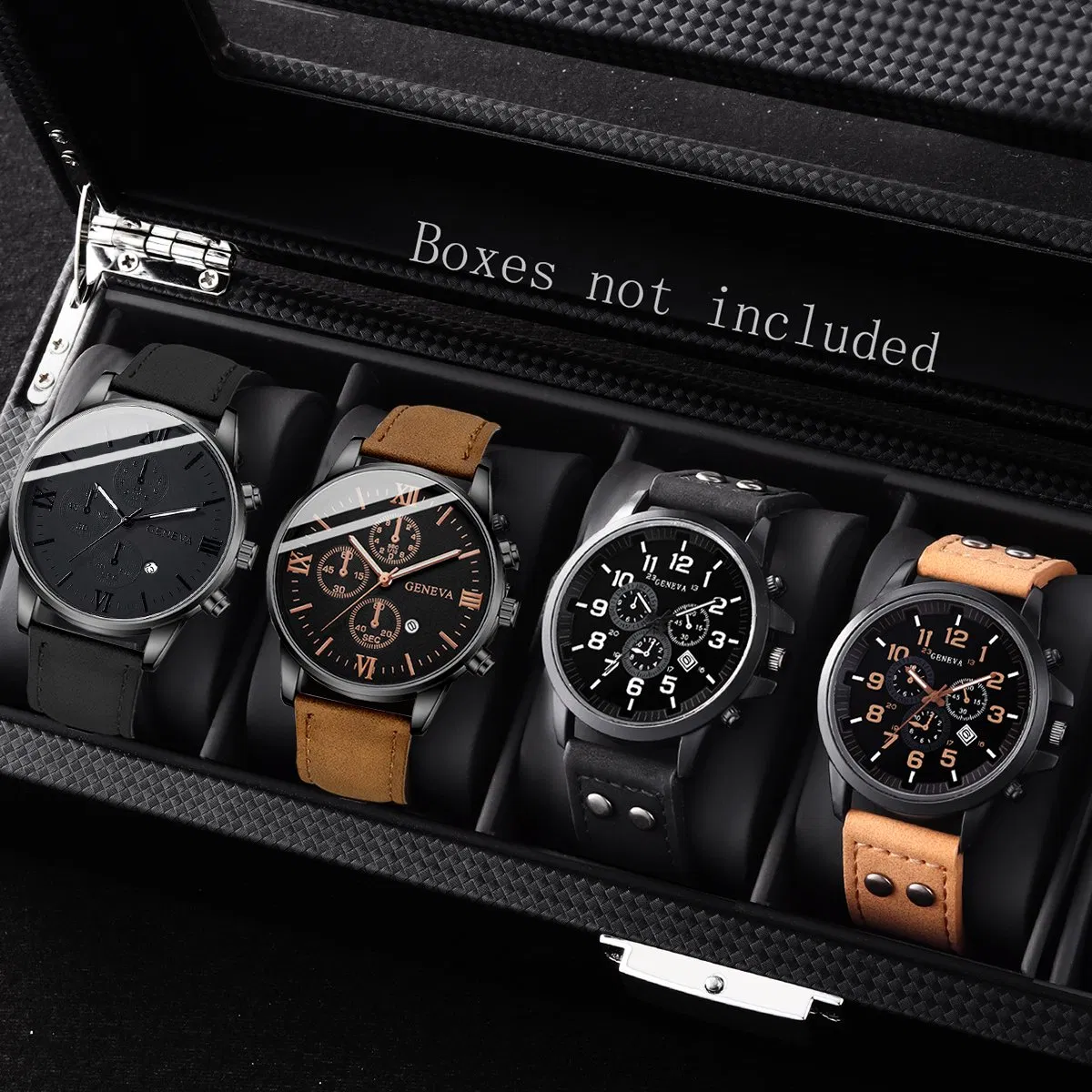 4PCS Watch Set Men Gift with Date Round Dial