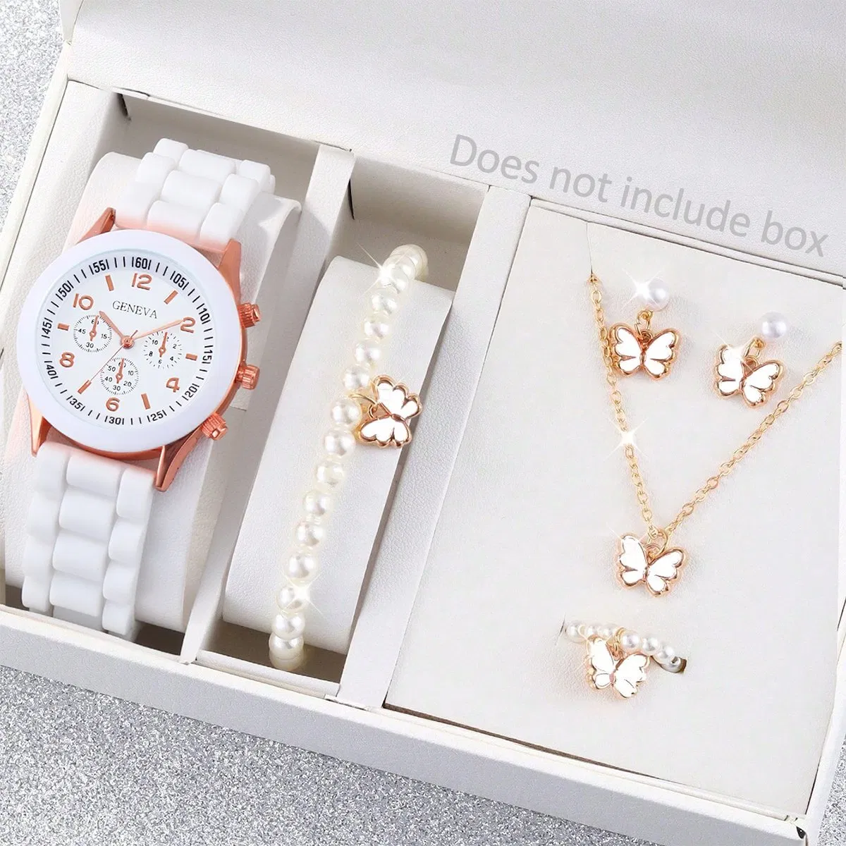 White Minimalist Women's Watch Set Butterfly Accessories Playful