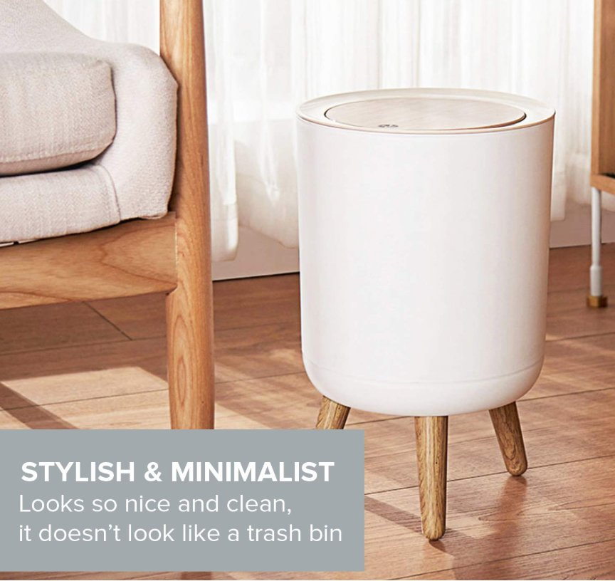 White Waste Basket Garbage Can Push Top Trashcan with Lid and LEDs