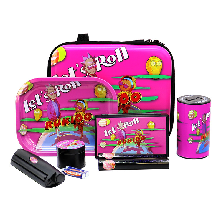 Newest Wholesale 7 Piece Smoking Set Grinder Rolling Tray Combo Kit