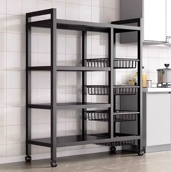 Multifunctional Floor-Standing No Assembly Metal Racking Heavy Duty Foldable Mobile Home Kitchen Storage Shelf