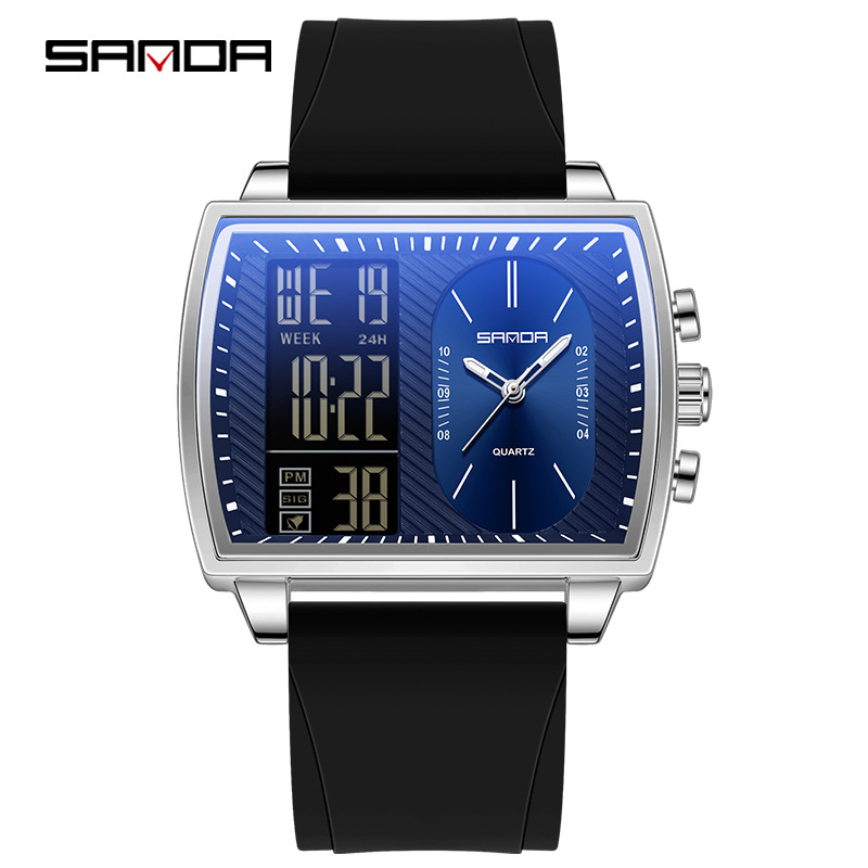Men's Multifunctional Commuter Watch Sanda Square Waterproof Luminous Cross-Border Bestseller Electronic Watch