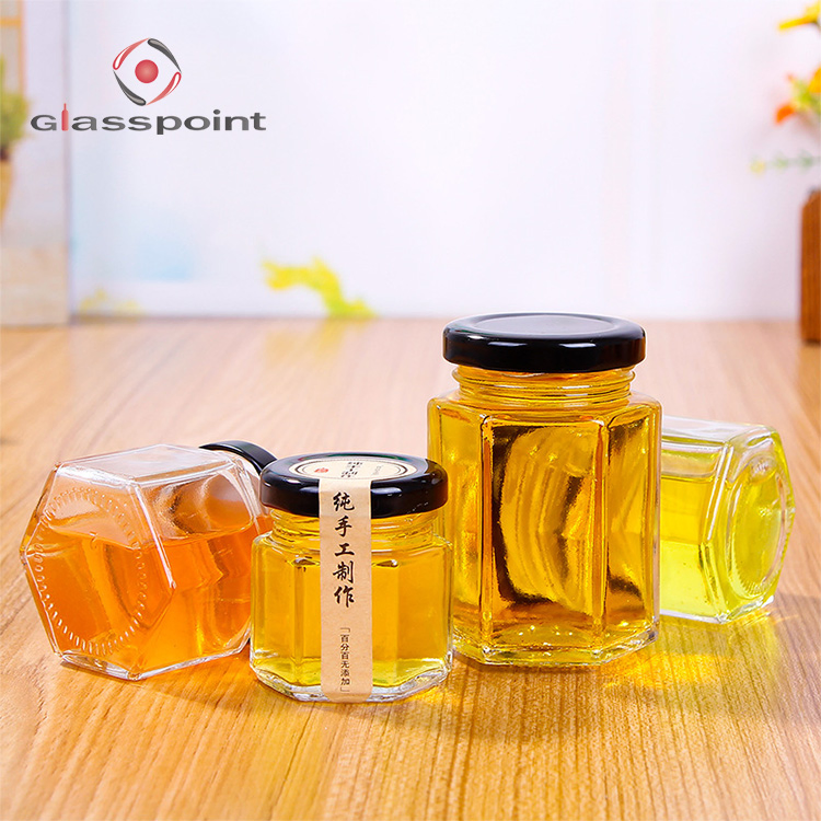 180ml Hexagonal Storage Container Honey Glass Jar Jam Jar