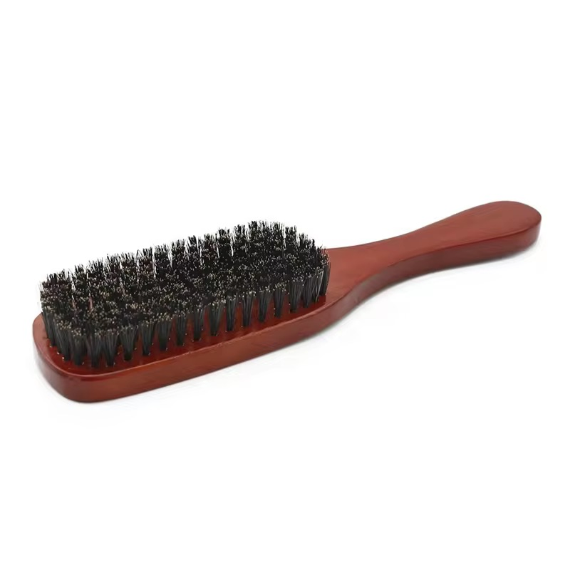 Hot-Selling Custom Logo Pure Boar Bristle Long Wooden Handle Men's Beard Cleaning Brush