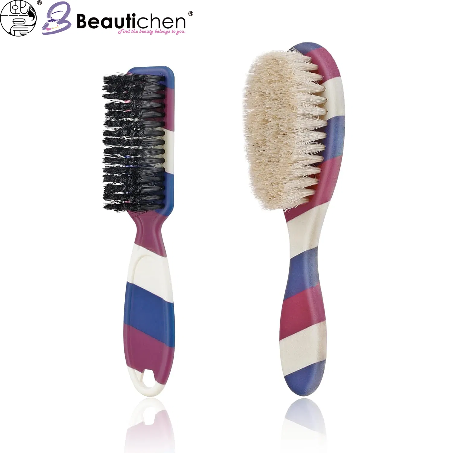 Beautichen 2PCS Boar Bristle Hair Brush Set – Soft & Hard Bristles for Edges, Waves, Beard & Baby Hair – Natural Bristle Styling Brushes for Men