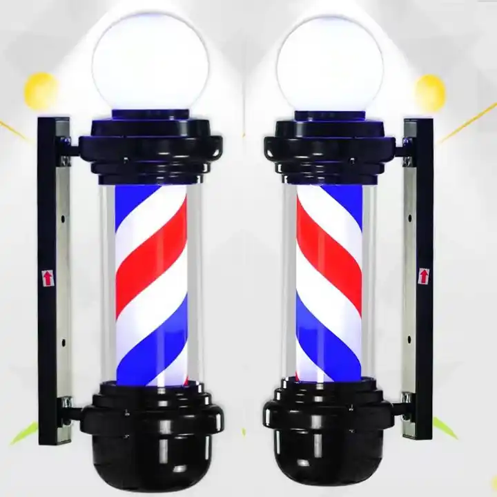 Vintage LED Barber Pole Light with Rotating Illuminated Sign