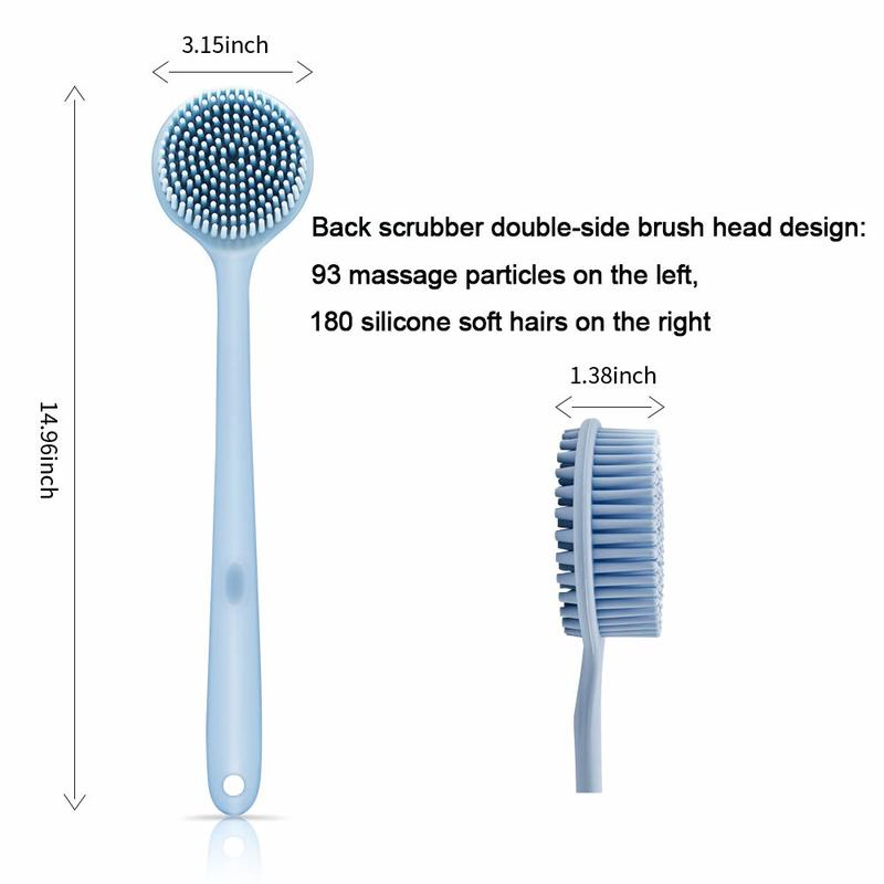 New Soft Back Bath Brush BPA Free Scrubber Shower Massage Silicone Bath Body Scrub Brush with Long Handle