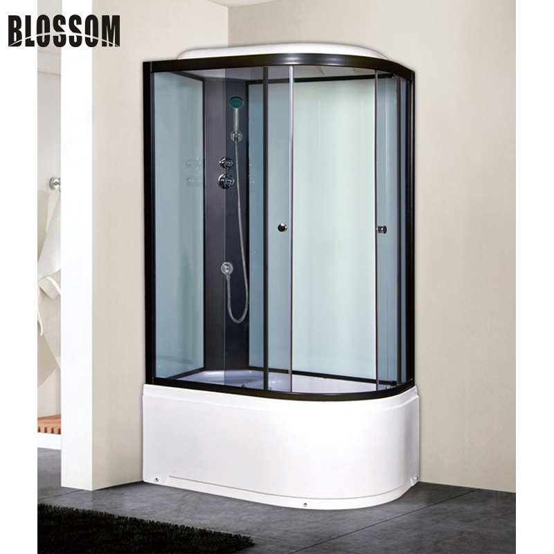Bathroom Black Painted Tempered Glass Sliding Simple Shower Room with Roof