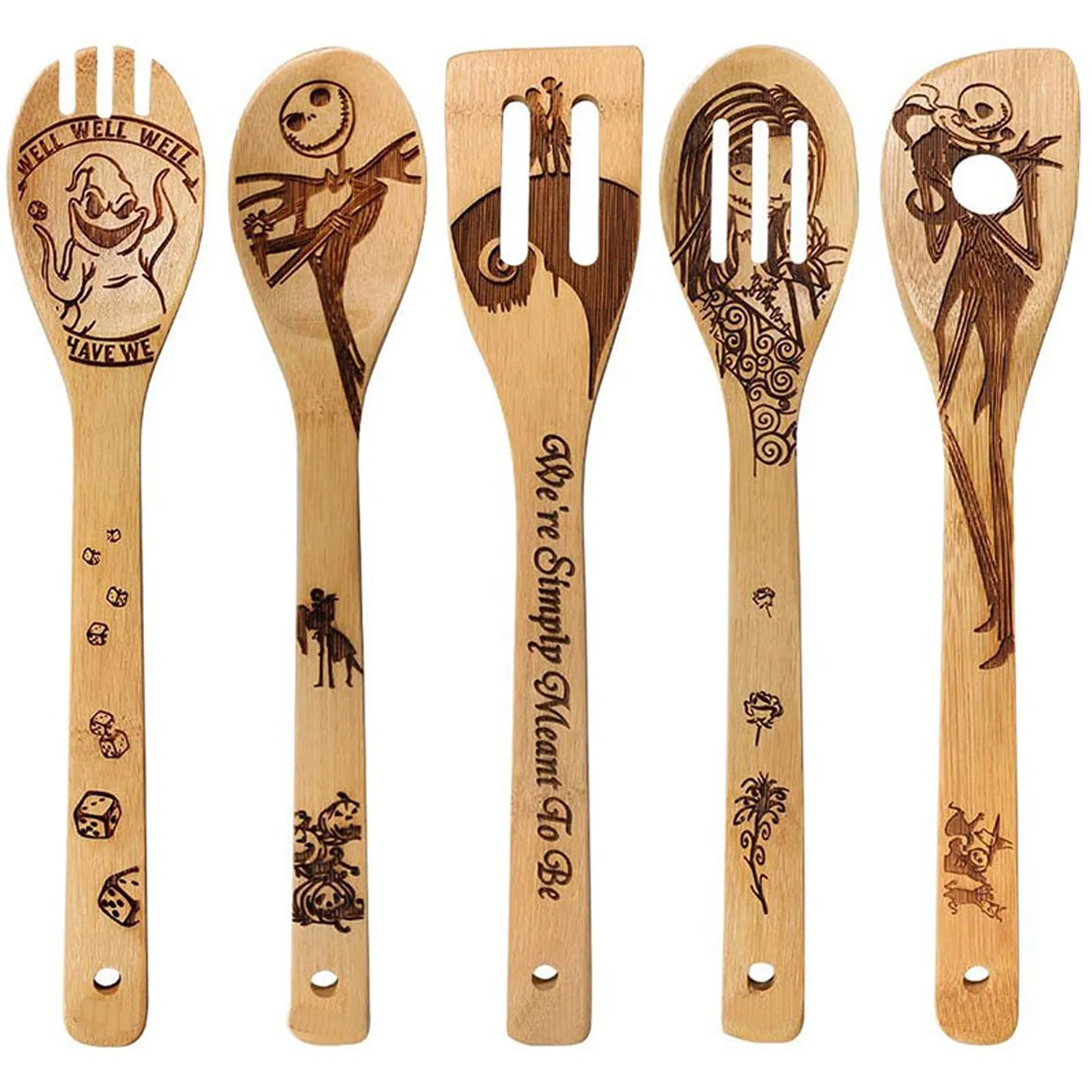 Eco-Friendly Natural Bamboo Spatulas Wooden Cooking Utensils with Laser Pattern