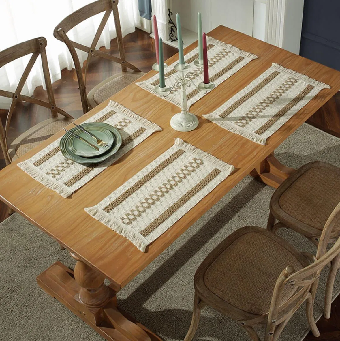 Natural Jute and Cotton Thread Hand Weaved Woven Table Runner