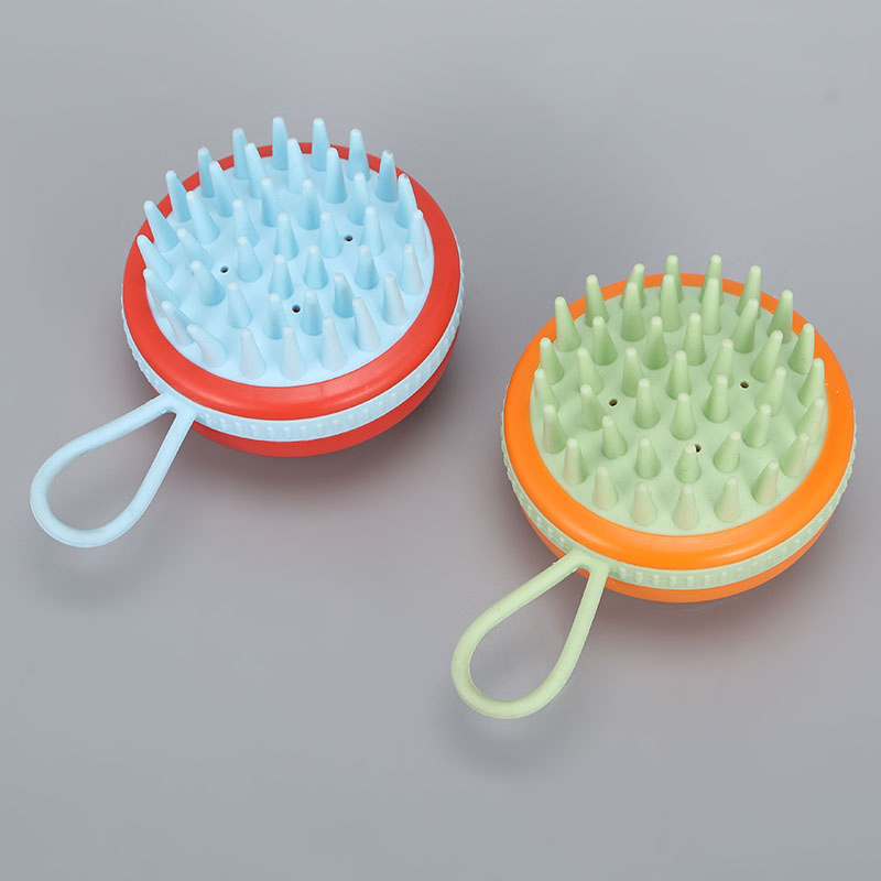 Round Shape Silicone Hair Scalp Massager Shampoo Bath Brush with Hanging Hole