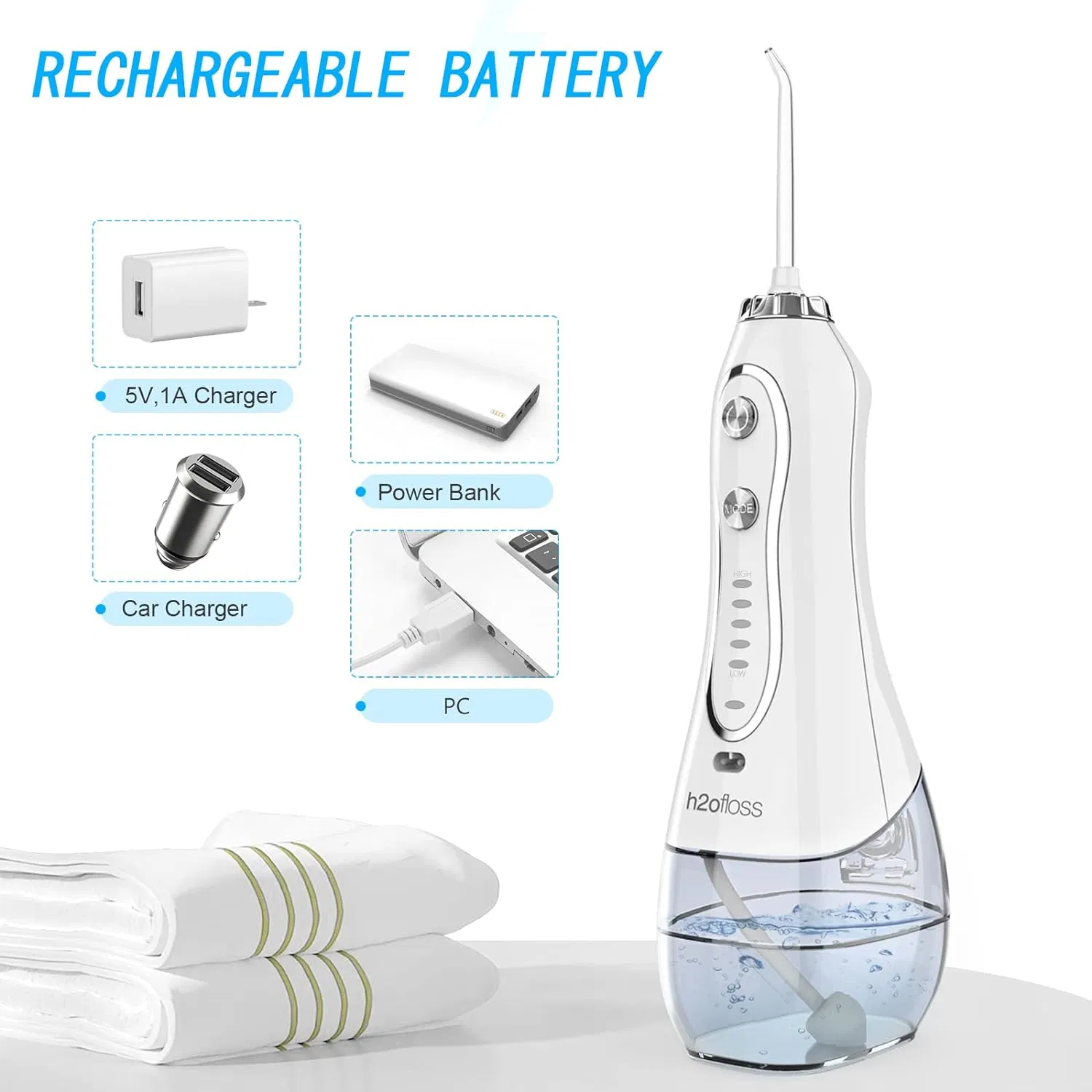 SJ Cordless Irrigator Oral 5 Modes Portable Rechargeable Electric Ultrasonic Dental Teeth Cleaning Water Flosser