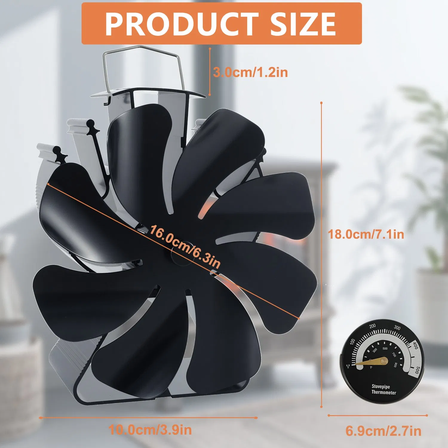 High-Cfm Multi-Blade Fireplace Insert Fan - Powerful & Silent Heat Circulation Blower for Fireplaces