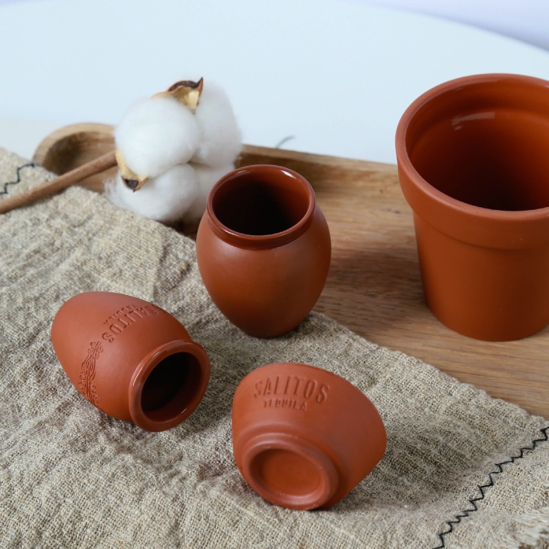 Customized Logo Fiesta De Barro Pottery Mexican Shot Glasses Tequila Cocktail Cup Mini Cantaritos Shooter