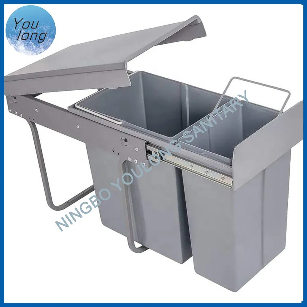 Выдвижной пластиковый мусорный бак для кухни 40л