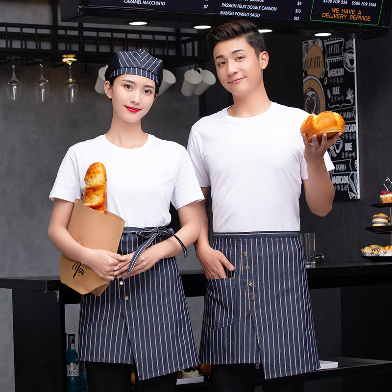 Custom Professional Restaurant Waiter Waitress Canvas Cotton Black Waist Half Apron with Pocket