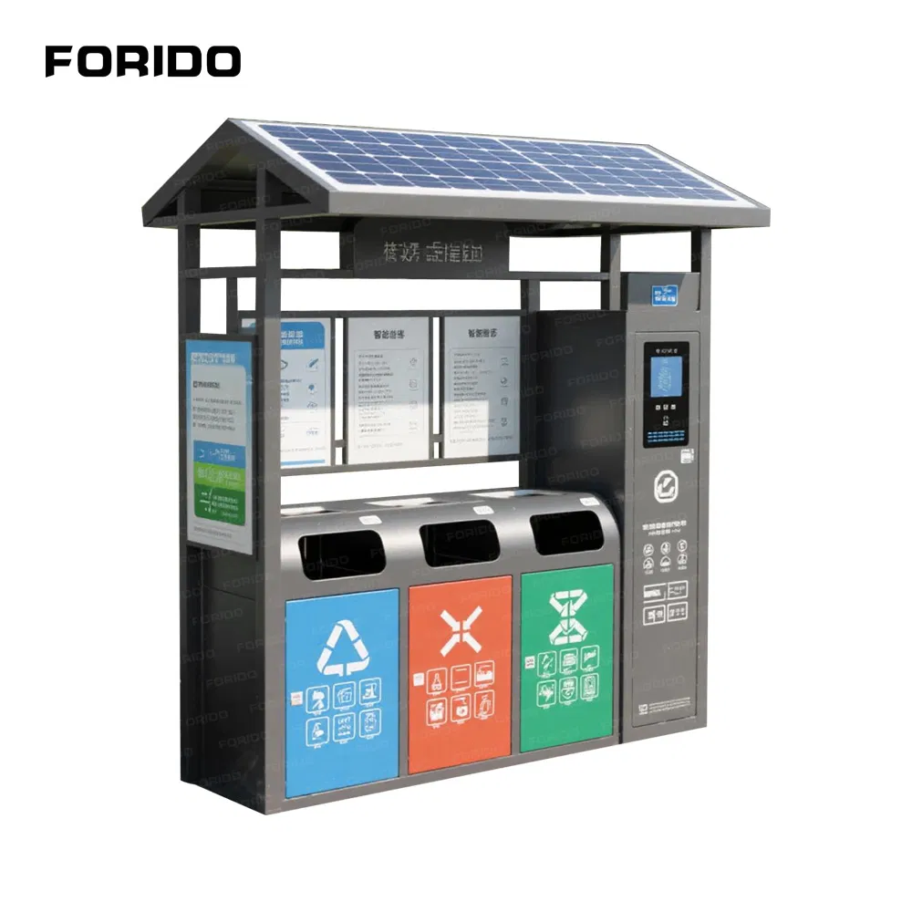 Outdoor Photovoltaic Intelligent Garbage Classification Bin with Touch Screen Sensor Cover