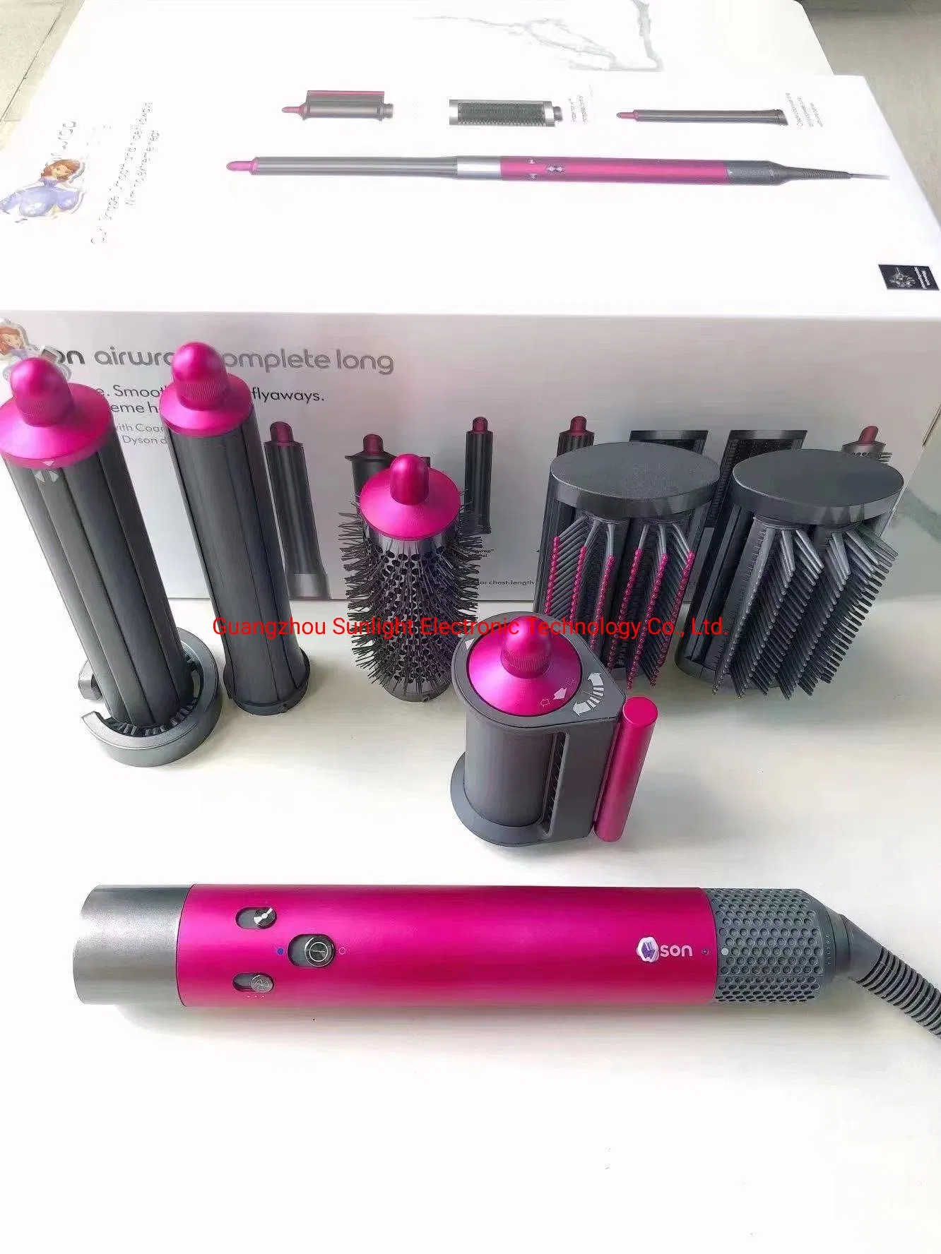 New HS5 Long Hair Curler Curling Iron Hair Dryer Complete Long Blower Fushcia and Golden Colors