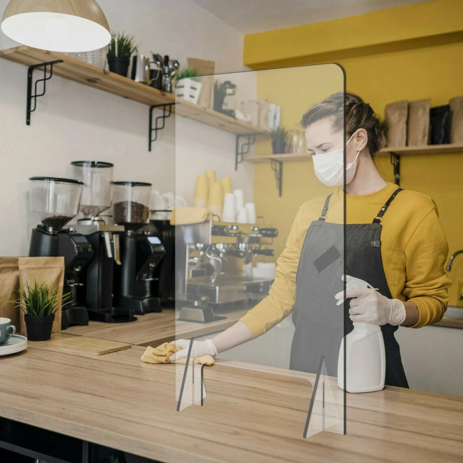 Sneeze Guard for Counter and Desk, Portable Plexiglass Acrylic Freestanding Protective Shield with Transaction Window for Office, Stores