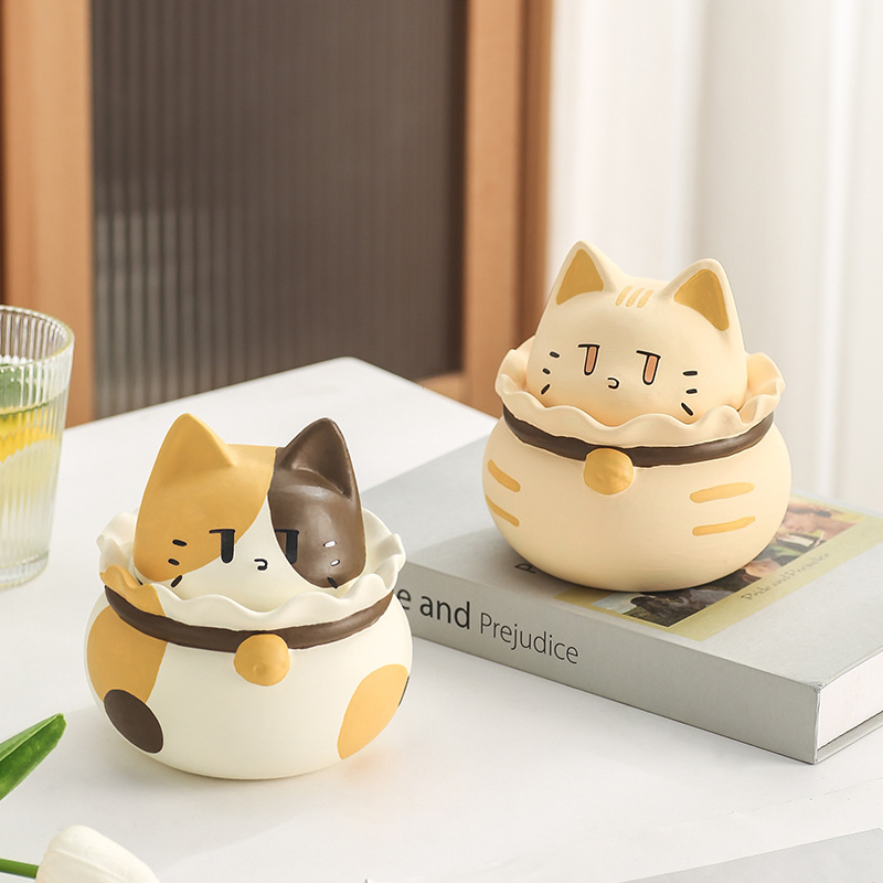 11.5*11.5*12.5cm Cat Ashtray Living Room Office Desktop with Cover Anti-Smoking Ash Ceramic Cute Art Ornaments Cigarette Tray