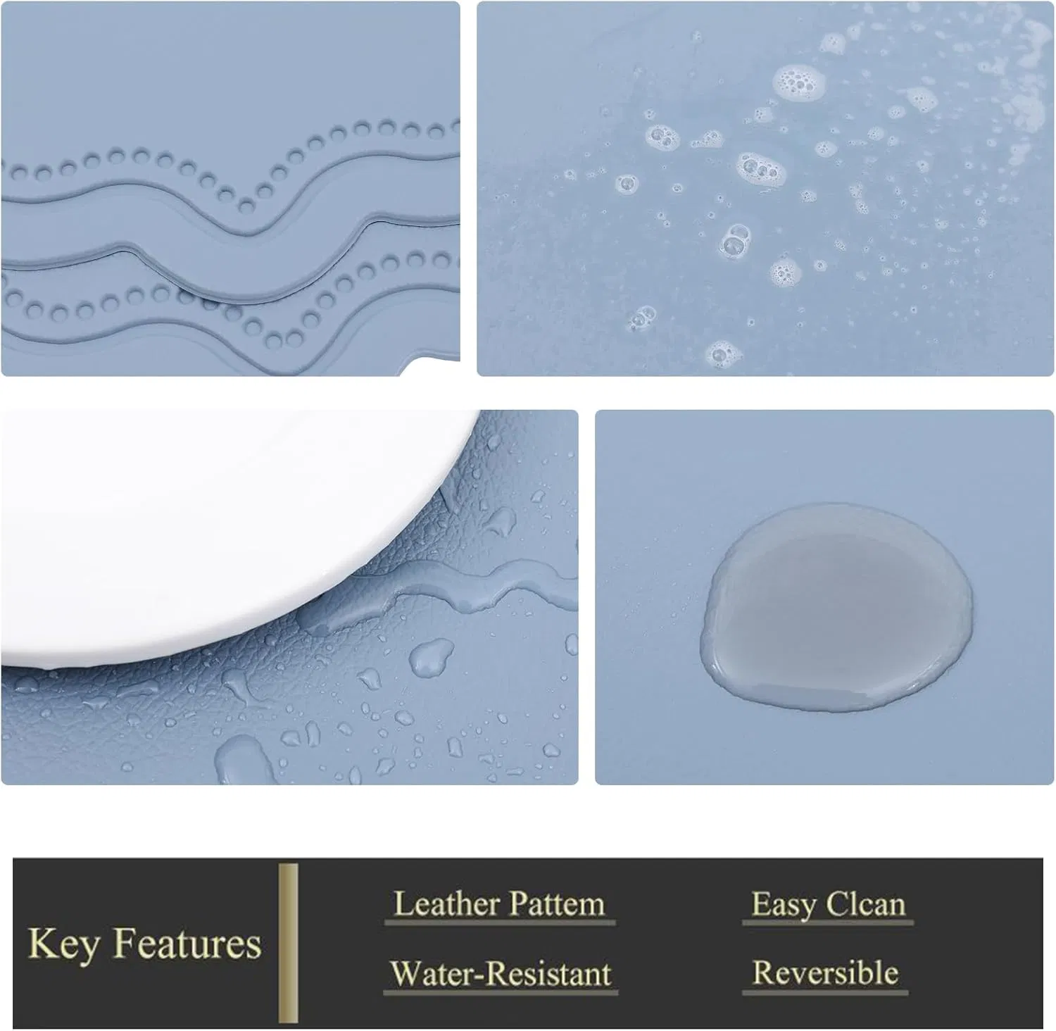 Xinyun Leather Placemats Set of 6 for Dining Table Blue Faux Leather Placemat Wipeable Heat Resistant Non Slip Waterproof Place Mats Anti Oil Eco-Friendly Decor