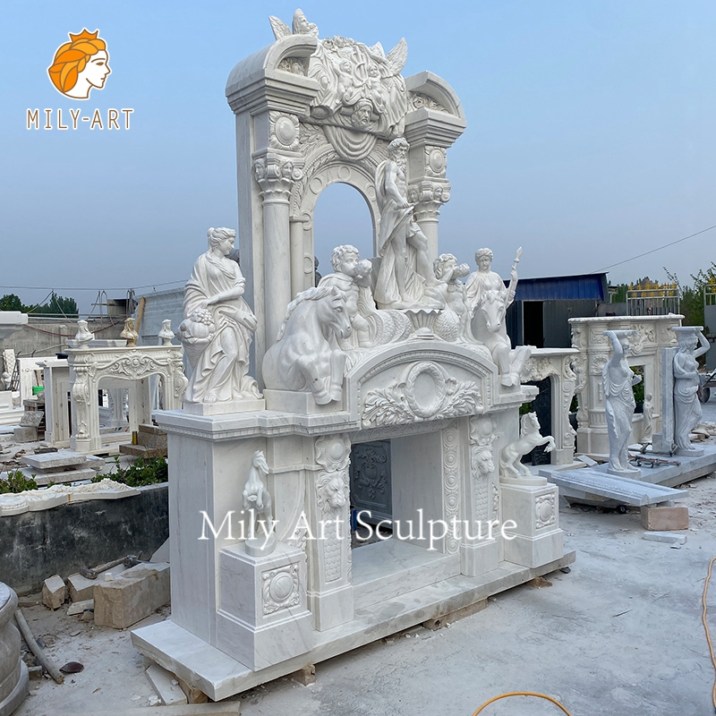 Large Stone Two Layer Overmantel Double Marble Fireplace Surround