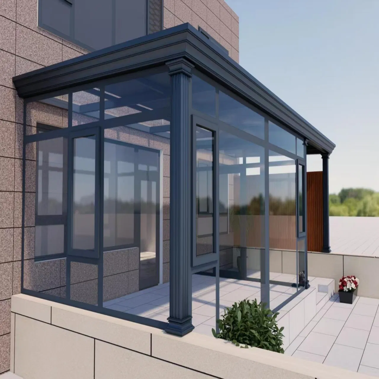 19. Custom-Made by Factory Prefab Aluminum Alloy Tempered Glass Room Sunroom Enclosure for Outdoor Garden Terrace Conservatory Gazebo Outdoor Pergola Veranda