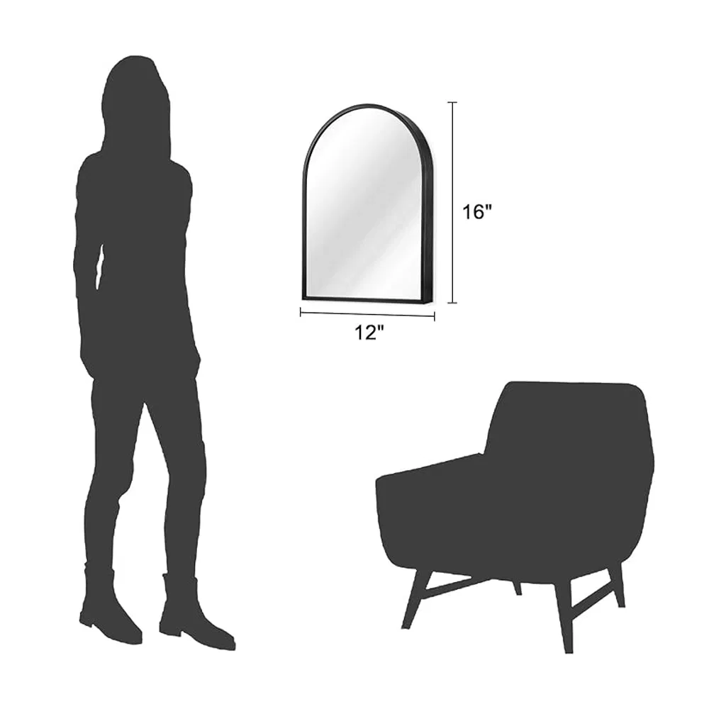 Elegant Black Arched Wall Mirror with Aluminum Frame