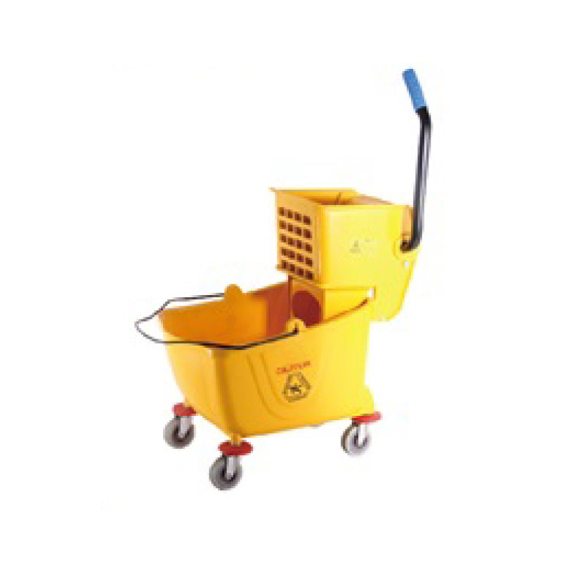 32L Yellow Janitorial Bucket Side Down Press Wringer Hotel Mop Cleaning Trolley