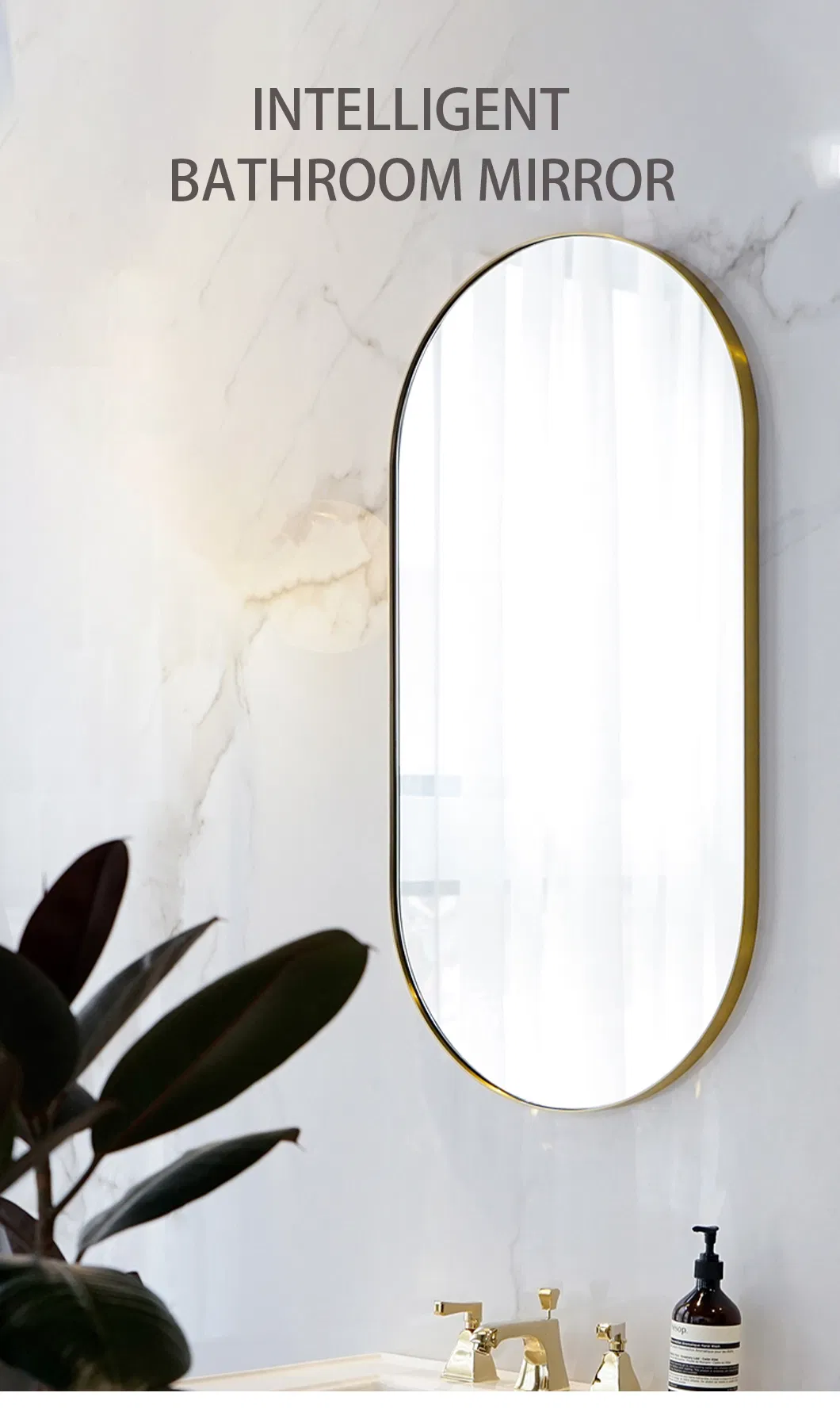 Fashion Modern Wall Mounted Long Bronze Cloakroom Mirrors Big Chrome Bathroom Mirror