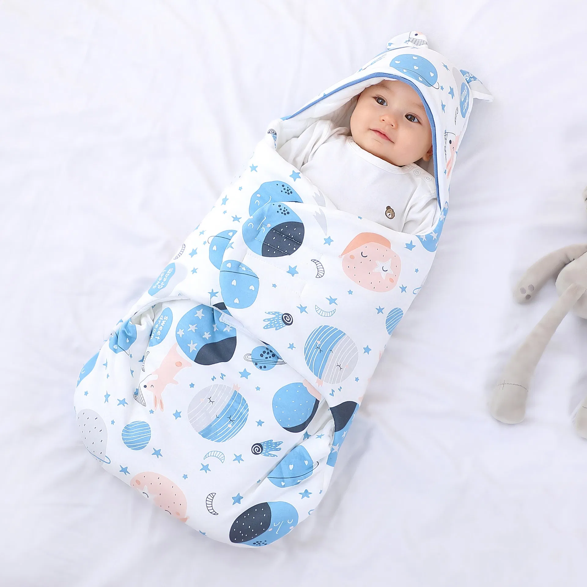 Organic Cotton Baby Blanket Newborns Swaddle Wrap Adorable Baby Bear Sleeping Bag for Cozy and Safe Sleep Baby Clothes