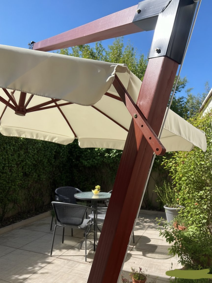 Wooden Haning Parasol Umbrella Dia. 300cm 55X55mm Pole with Crank