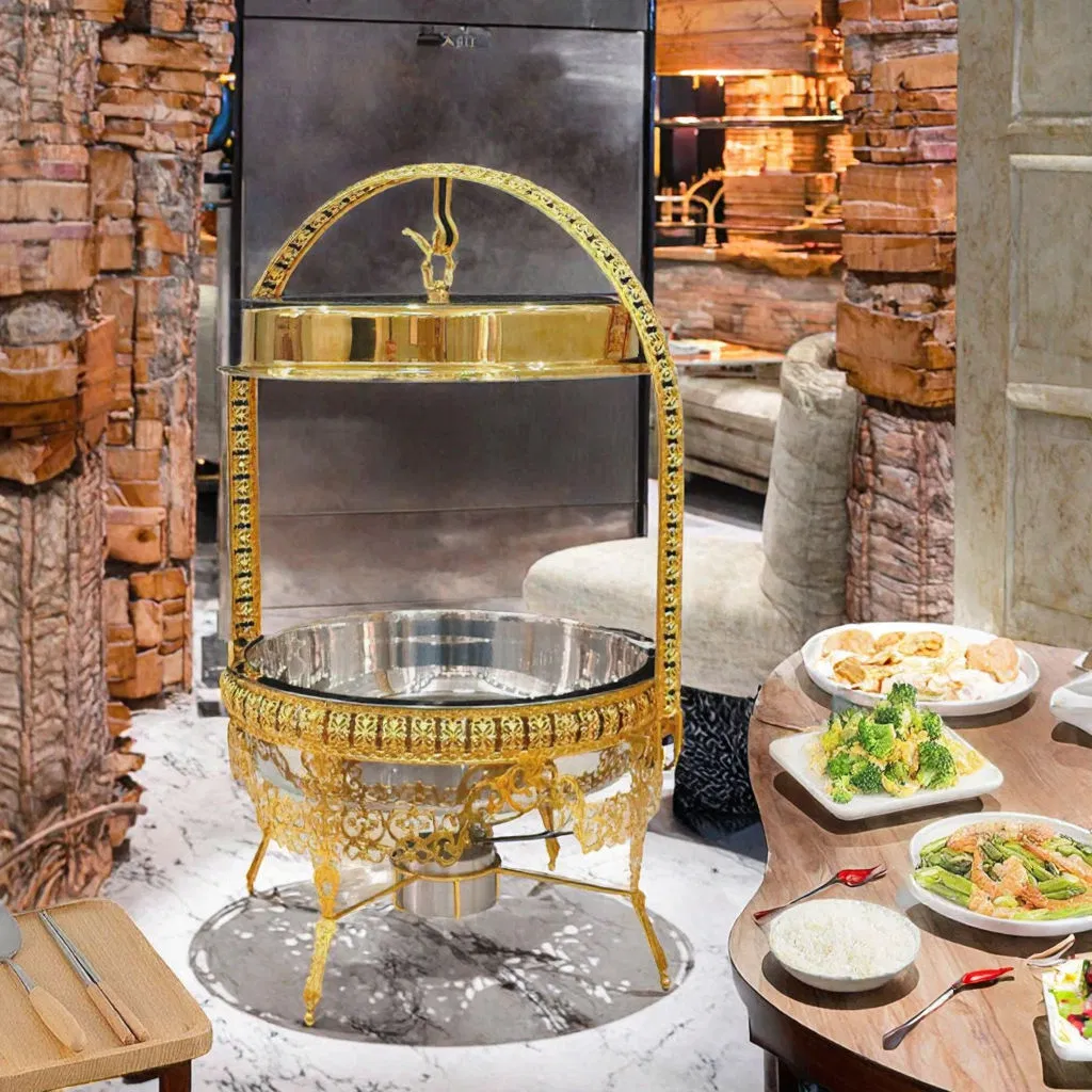 8L Stainless Steel Gold Hotel Restaurant Food Large Capacity Hot Pot Catering Buffet