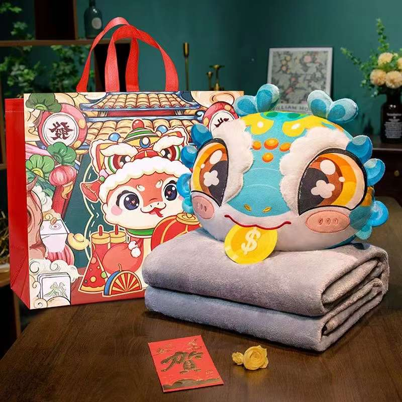 Short Plush Material Zodiac Snake Throw Pillow with Blanket