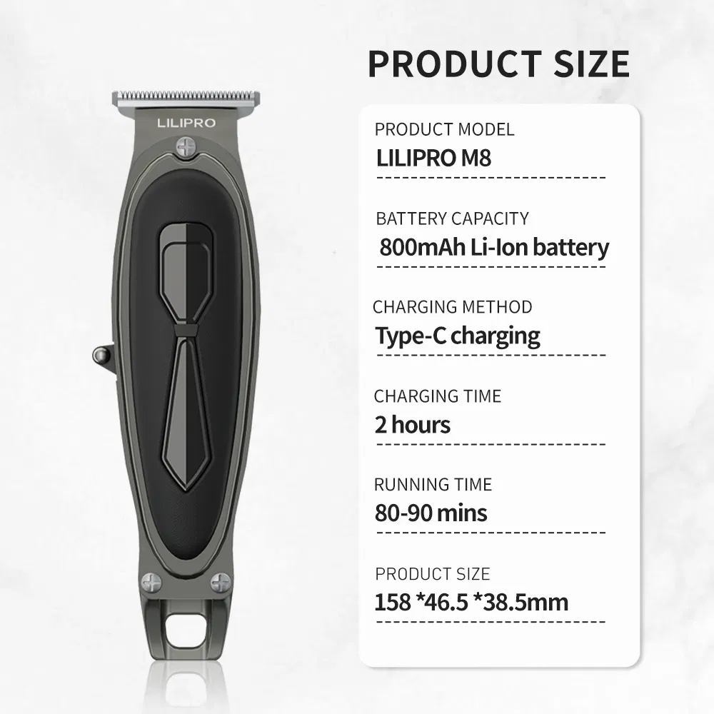 Lilipro M8 Hair Cutting Machine Cordless Zero Gapped Hair Trimmer with LED Display