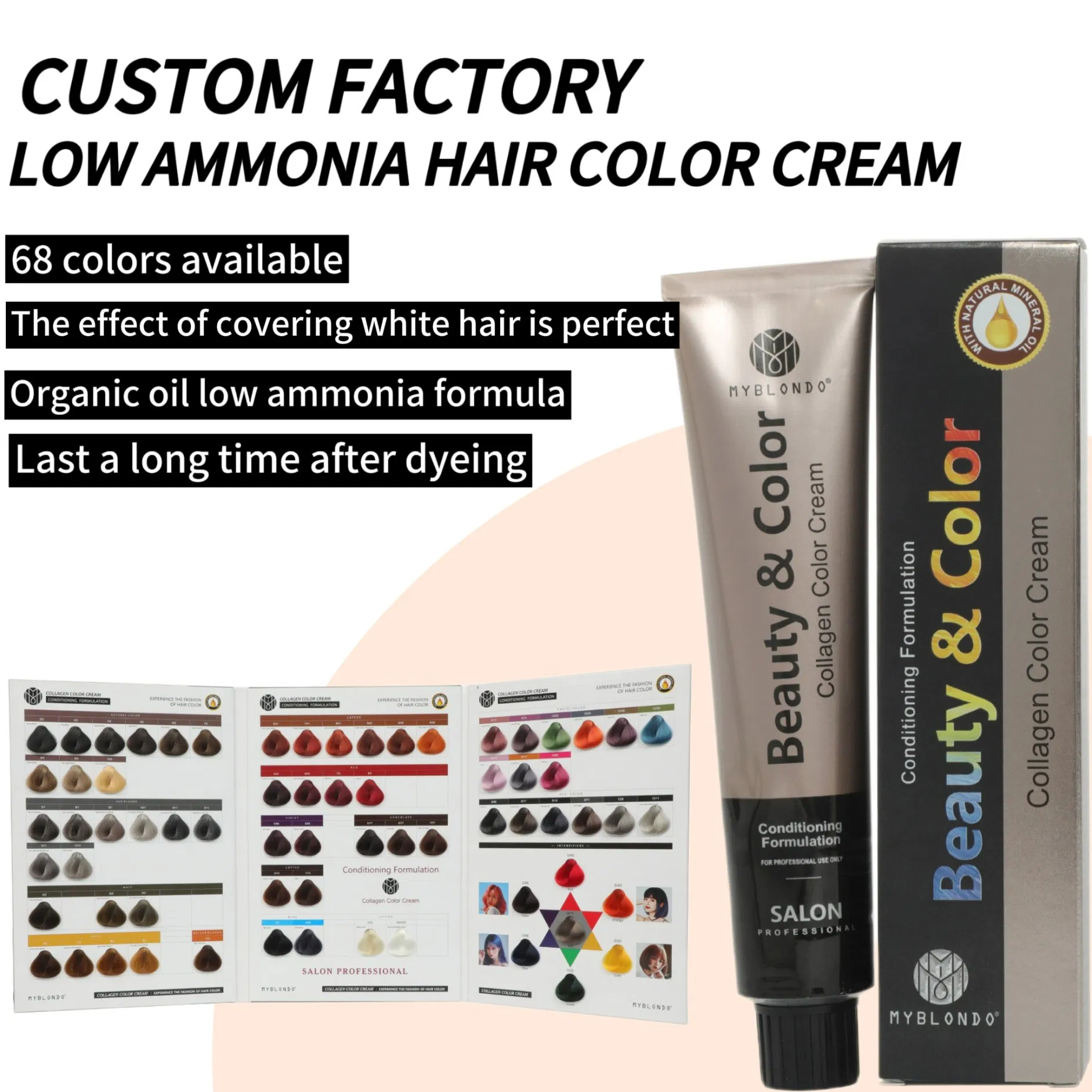 Popular Styling 68 Colors Hair Dye 6% Oxidant for Low Ammonia Hair Color Cream Coverage Grey Hair