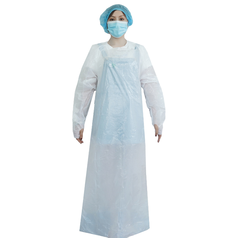 Disposable Dental CPE Gown Surgical Plastic Waterproof CPE Isolation Gown Blue with Long Sleeve in Stock