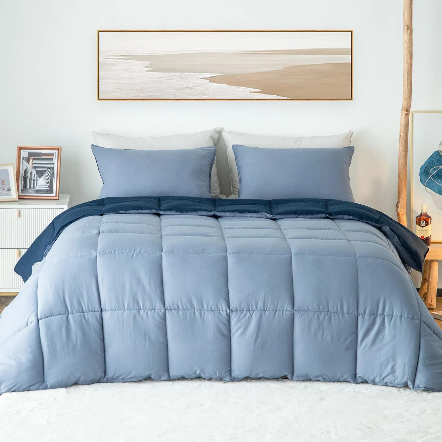 Fiber Brushed Fabric Splicing Two-Color Quilt