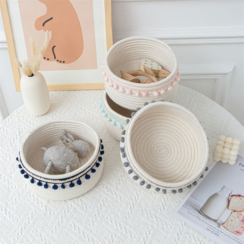 Cotton Thread Weaving Bedside Storage Basket Clothing Magazine Desktop Storage Basket