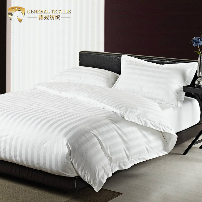 Satin Pure Cotton Stripe White Duvet Cover Bedding Set for Hospital