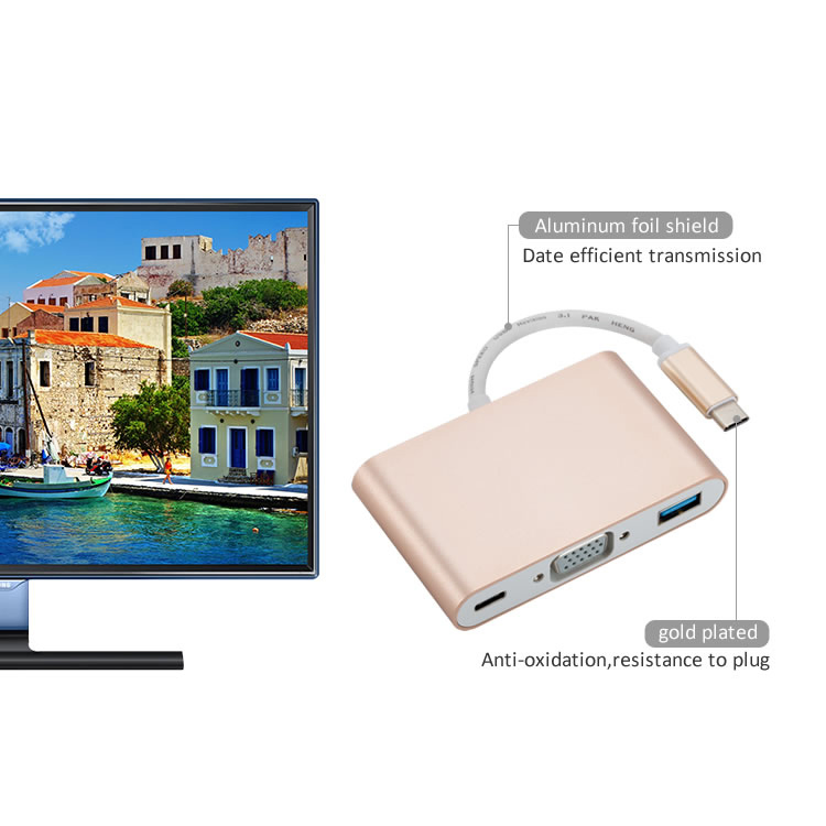 Factory Wholesale Type-C to VGA USB3.0 Adapter with Pd Charging Port