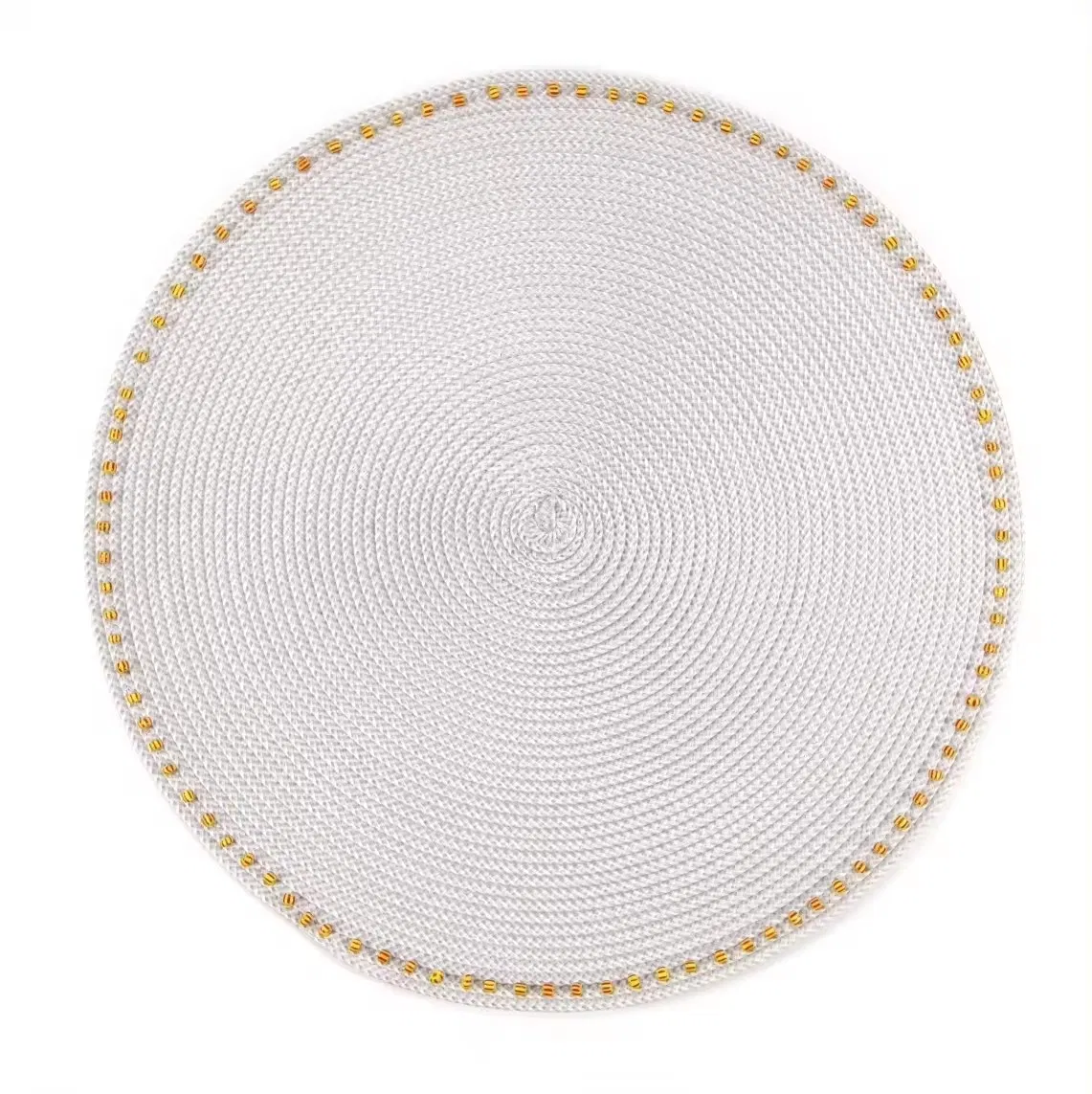 Handmade Shiny Metallic Christmas Table Mat with Decorative Gold Beads