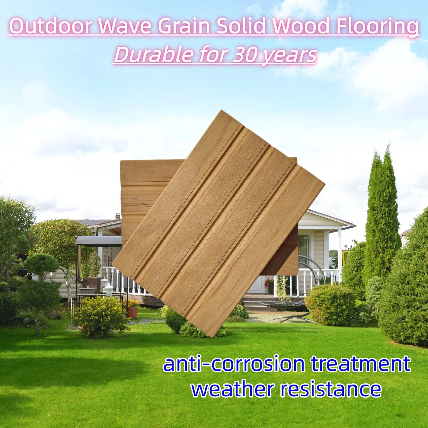 Rippled Surface Modified Wood Decking with Deep Wave Pattern