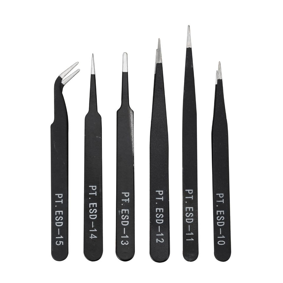 Anti-Static Tweezers ESD Six Pieces Set Stainless Steel Rhinestone Sticker Picker 6PC Tweezers Manicure Tweezers Set