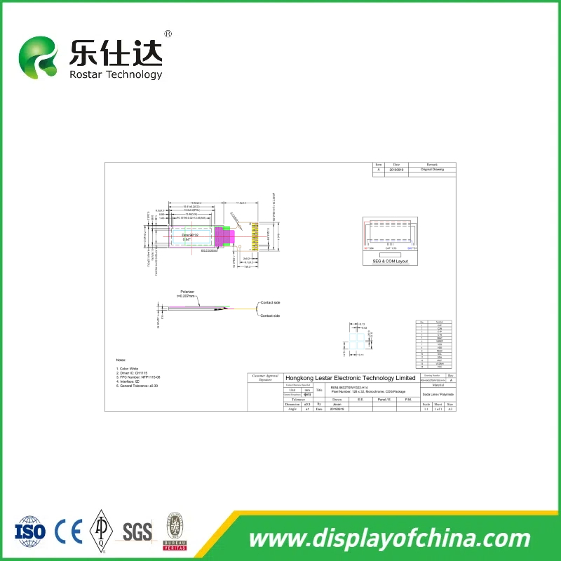 High-Quality 0.54 Inch 96X32 Monochrome OLED LCD with CH1115 IC