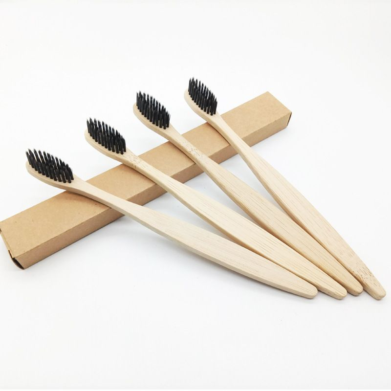 Custom Logo Wholesale Hotel Bamboo Toothbrush with Kraft Paper Bag