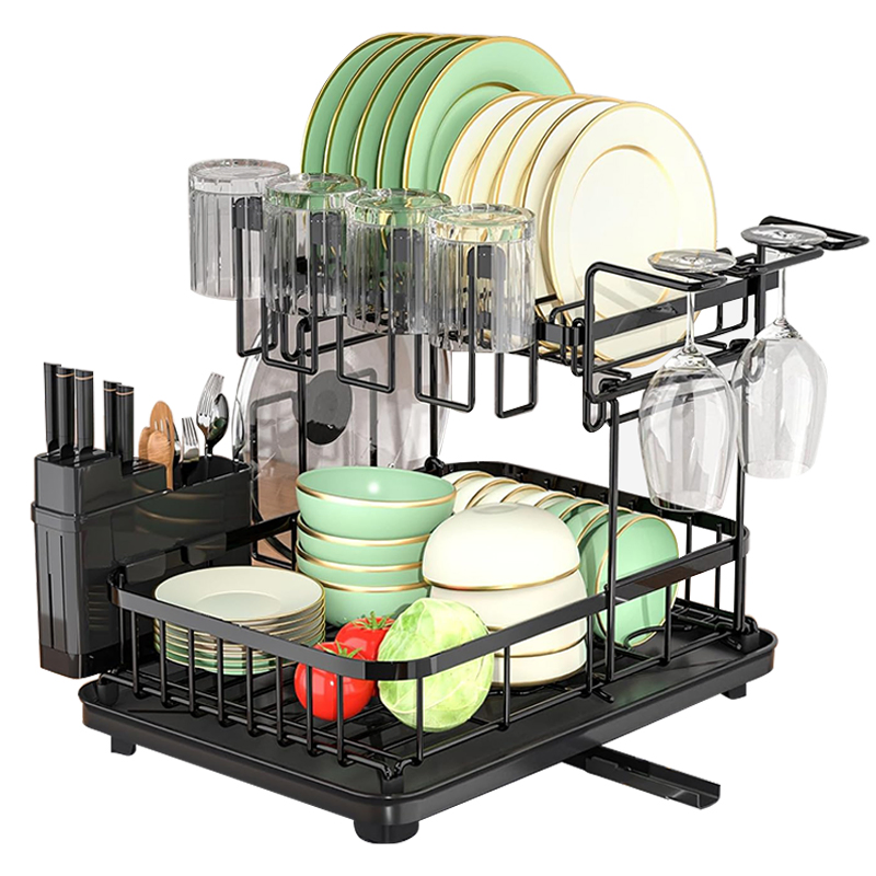 Factory Price Stainless Steel Dish Drainer 2 Tier Kitchen Plate Dish Rack Drainer